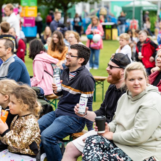 Festival crowd watching the Jetstream stage at Cheltenham Science Festival