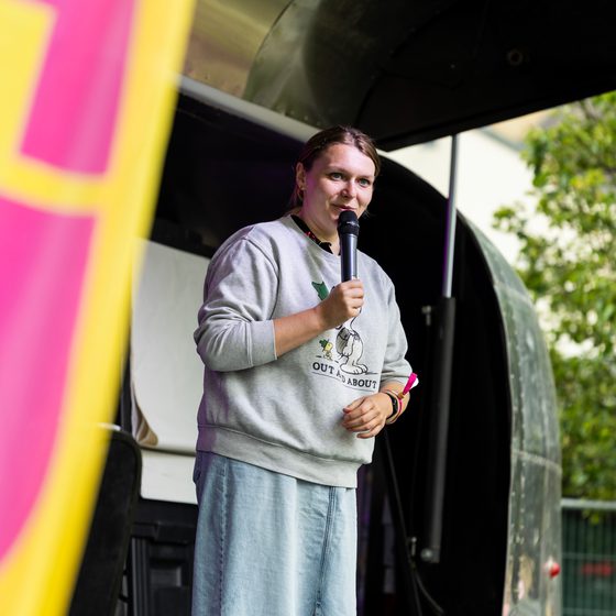 Shirley Halse performing on the VOICEBOX stage
