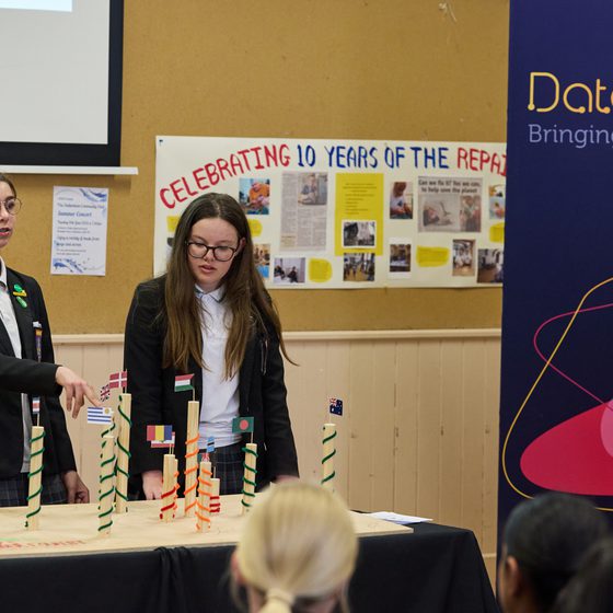 Two pupils talking about their DataFace project